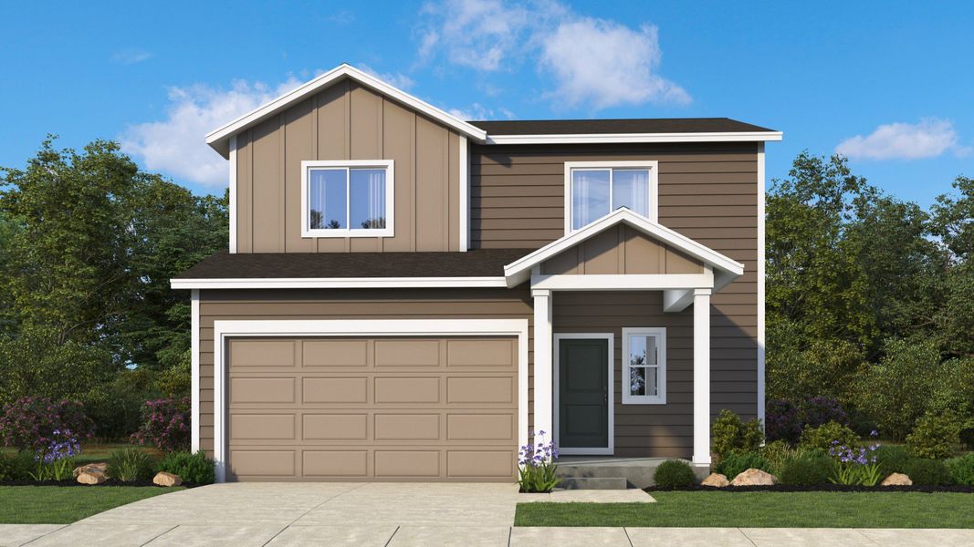 Representative exterior photo of a completed home built from the Cantata by Brightland Homes in Granary, Johnstown, CO (Image 1). Representative exterior photo of a completed home built from the Cantata by Brightland Homes in Granary, Johnstown, CO (Image 1).