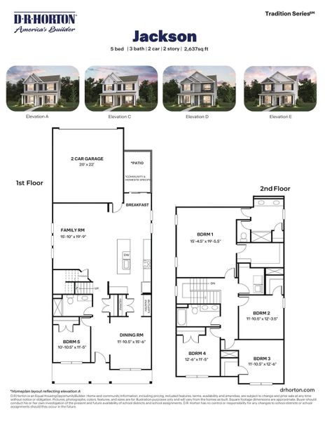 2D floor plan layout for the Jackson by D.R. Horton in The Preserve at Kinsley, Jamestown, NC (Image 3).