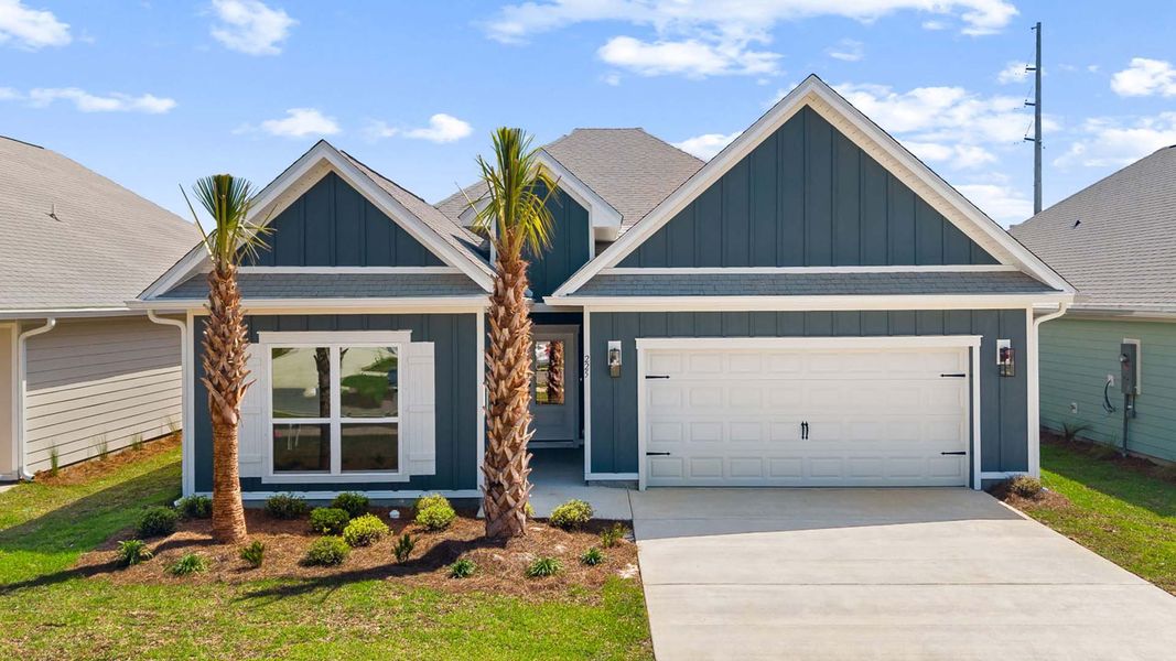 Front exterior of a new home in Bayside at Ward Creek, Panama City Beach, FL, highlighting curb appeal (Image 1). Front exterior of a new home in Bayside at Ward Creek, Panama City Beach, FL, highlighting curb appeal (Image 1).