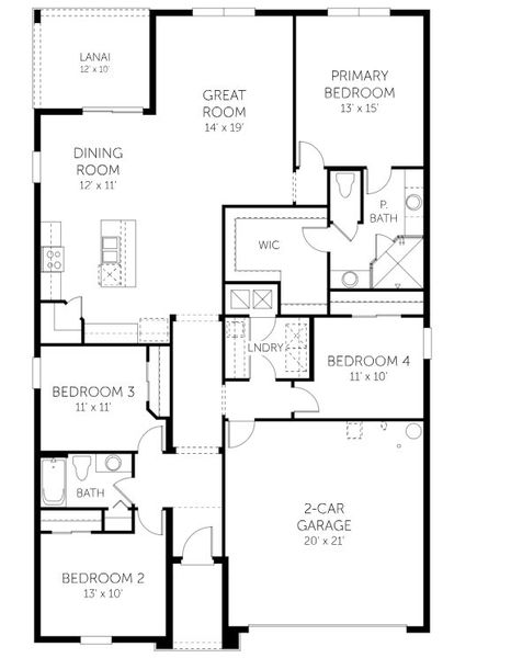 2D floor plan layout for the Mulberry - Single Family Homes by Dream Finders Homes in Willowbrook North, Winter Haven, FL (Image 3).
