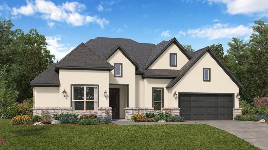 Front exterior of a new home in Samara: Wentworth, League City, TX, highlighting curb appeal (Image 1). Front exterior of a new home in Samara: Wentworth, League City, TX, highlighting curb appeal (Image 1).