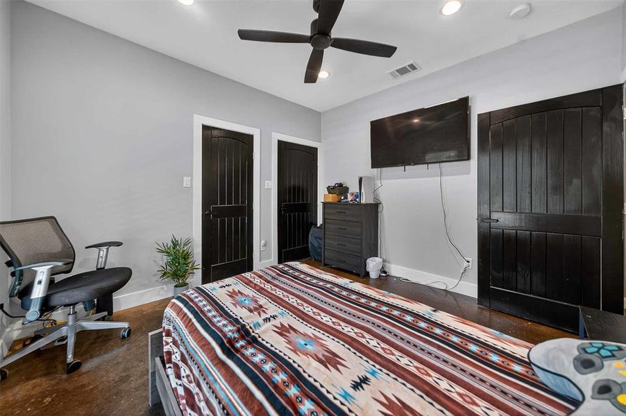 Bedroom with recessed lighting and ceiling fan Bedroom with recessed lighting and ceiling fan