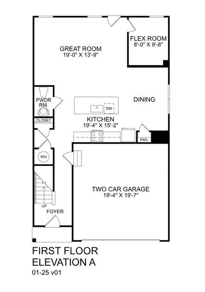2D floor plan layout for the Marigold by Ryan Homes in Meadows Edge Single Family Homes, Conway, SC (Image 2).