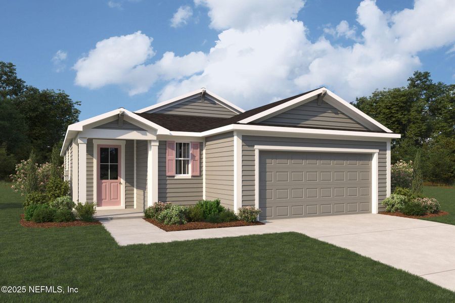 Front exterior of a new home in RiverTown - WaterSong, St. Johns, FL, highlighting curb appeal (Image 14).