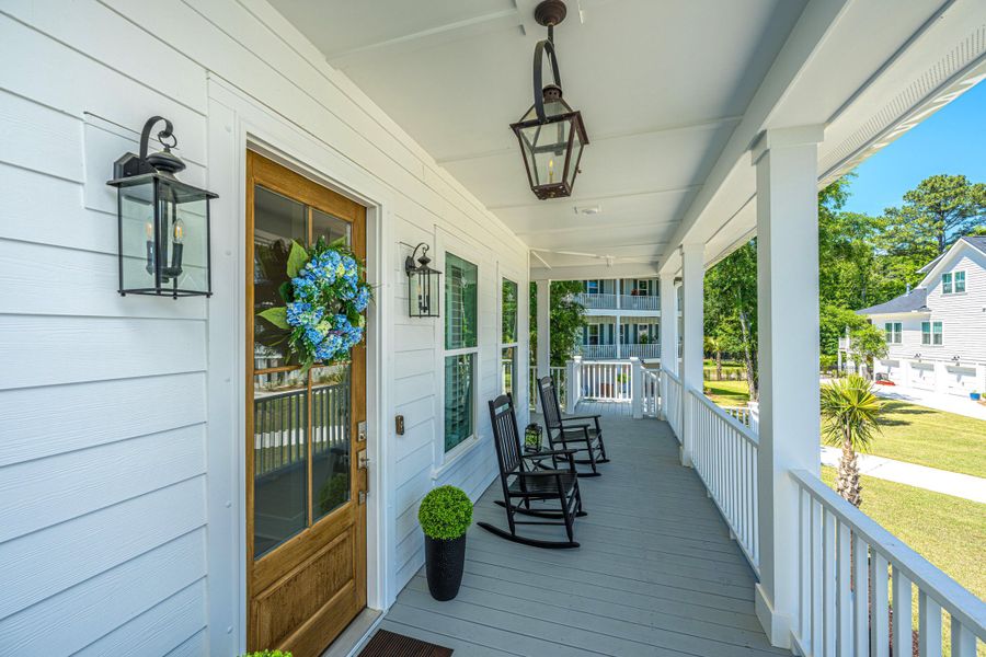 Exterior details and patio area of a home in Overlook at Copahee Sound, Awendaw (Image 29).
