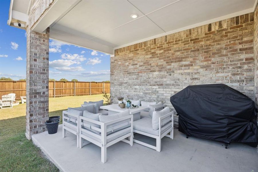 Exterior details and patio area of a home in Prestige Collection at Overland Grove, Forney (Image 22). Exterior details and patio area of a home in Prestige Collection at Overland Grove, Forney (Image 22).