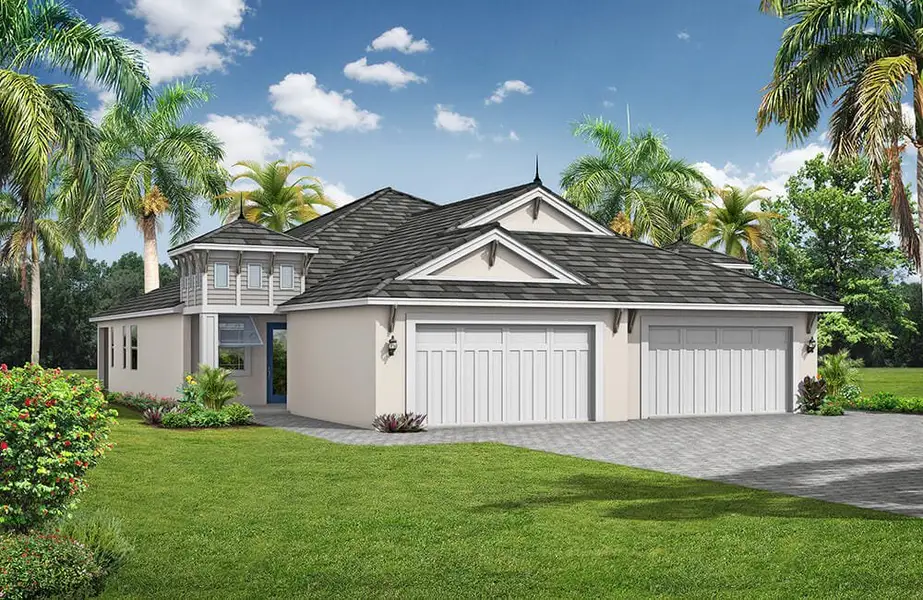 Representative exterior photo of a completed home built from the Boca Grande 2 by Medallion Home in Reflection Villas at Watercolor Place, Bradenton, FL (Image 2).
