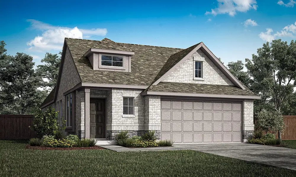 Front exterior of a new home in Keeneland, Aubrey, TX, highlighting curb appeal (Image 1). Front exterior of a new home in Keeneland, Aubrey, TX, highlighting curb appeal (Image 1).