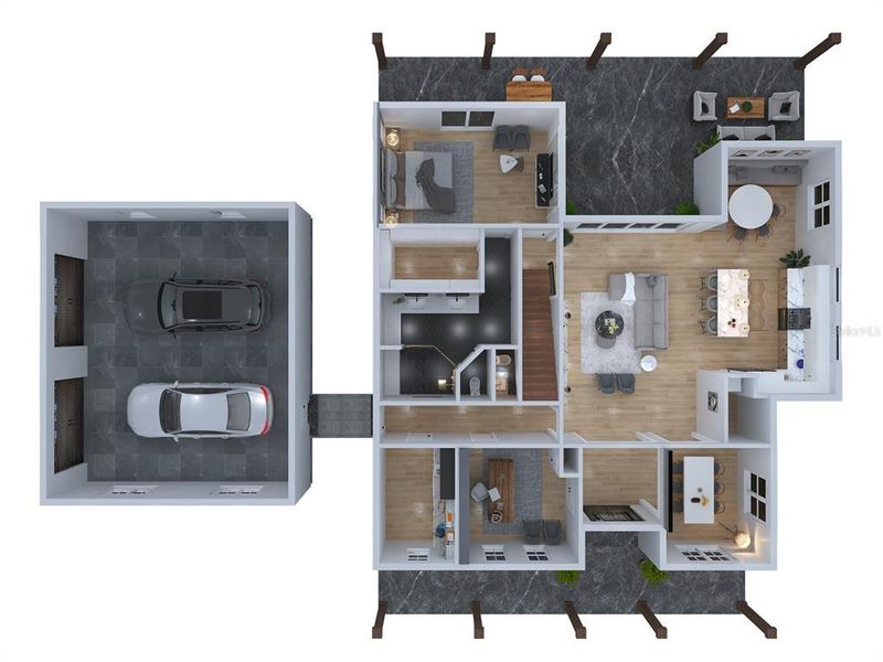 Overhead view of the first floor