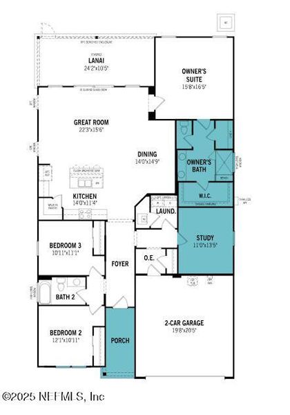 2D floor plan layout of this home in Sandridge Hills, Green Cove Springs, FL (Image 2).