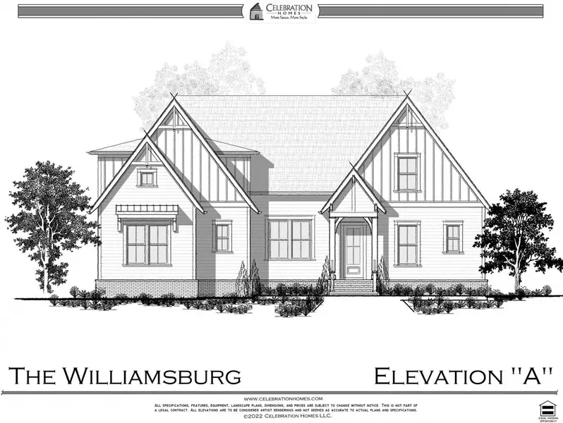 Representative rendering of the exterior for the Williamsburg by Celebration Homes (Image 2).