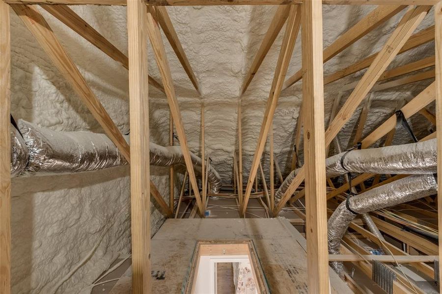 Spray foam in ceiling and walls along with variable speed heat pump and heat pump water tank make this home super energy efficient