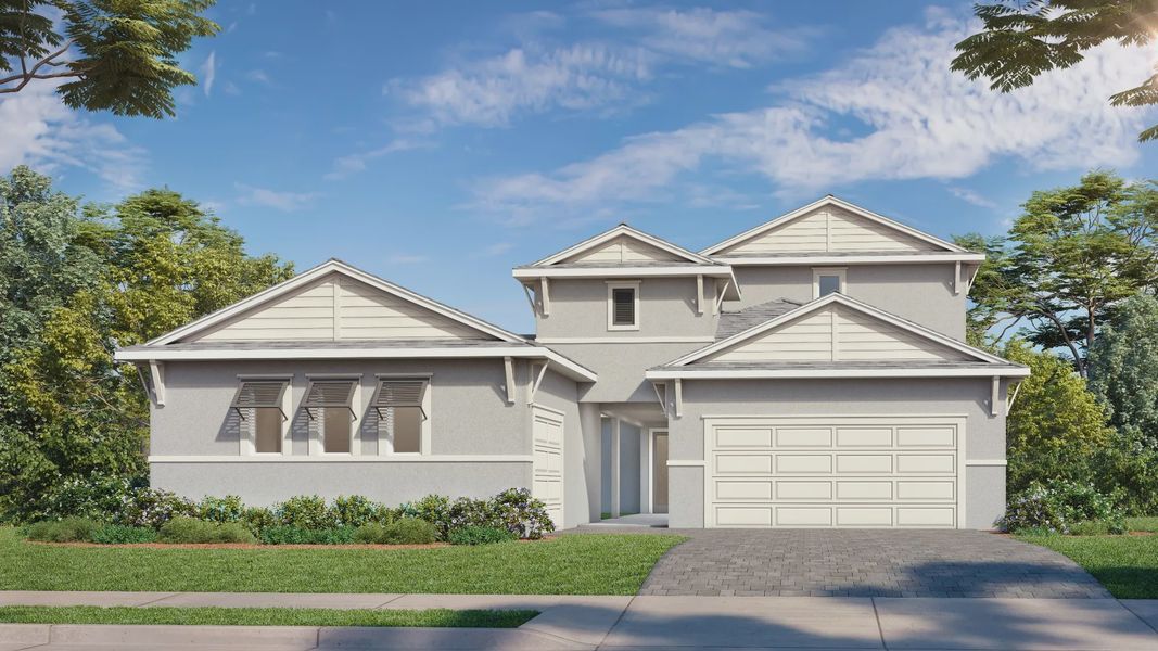 Front exterior of a new home in Biscayne Landing at Seaire, Parrish, FL, highlighting curb appeal (Image 24).