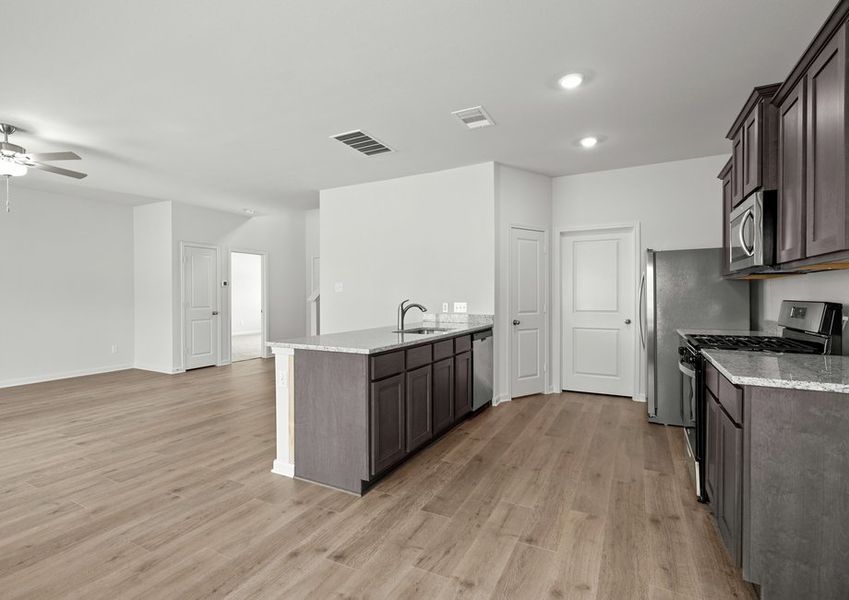 The first floor of the Cypress has an open-concept layout. The first floor of the Cypress has an open-concept layout.