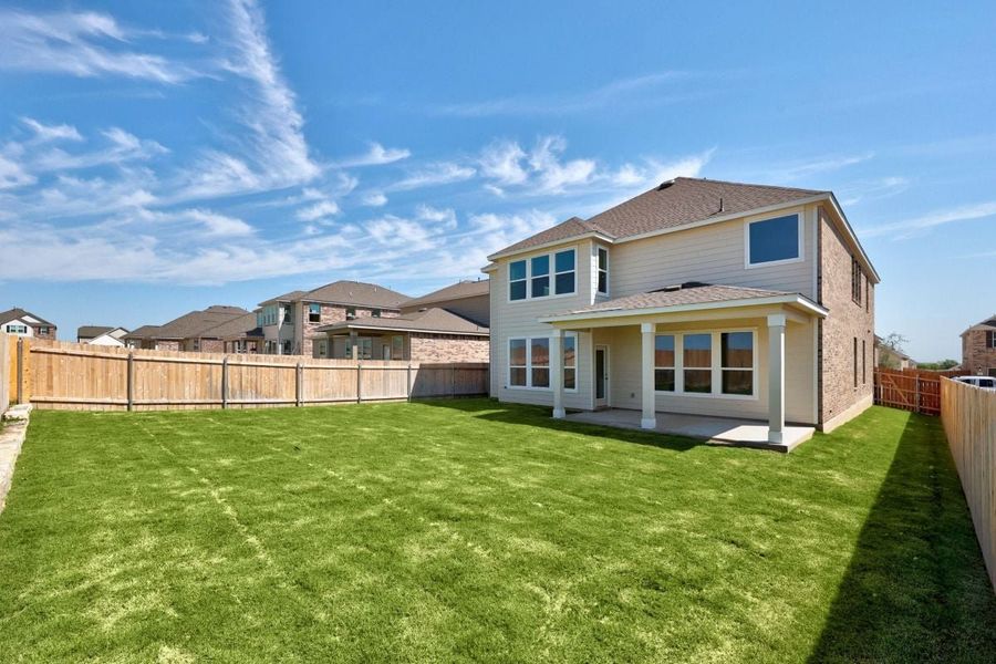 Exterior details and patio area of a home in Salerno - Classic Collection, Round Rock (Image 2). Exterior details and patio area of a home in Salerno - Classic Collection, Round Rock (Image 2).