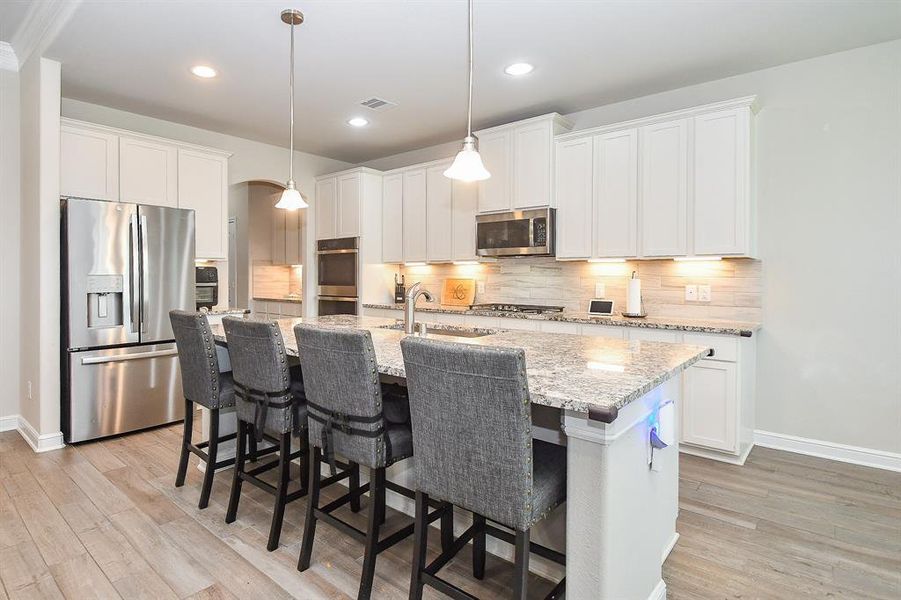 Granite counter for breakfast or entertaining.