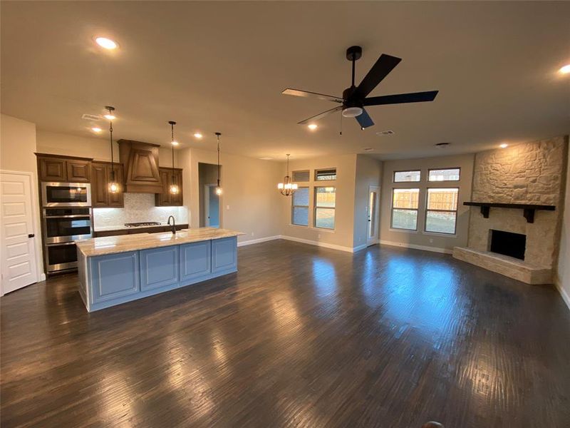 Great view of the kitchen from the stairs