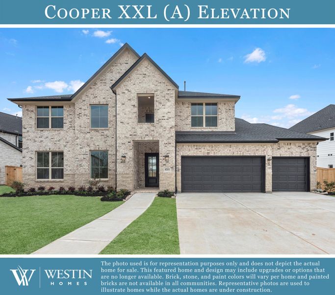 Representative exterior photo of a completed home built from the The Cooper XXL by Westin Homes in The Grand Prairie, Hockley, TX (Image 1). Representative exterior photo of a completed home built from the The Cooper XXL by Westin Homes in The Grand Prairie, Hockley, TX (Image 1).