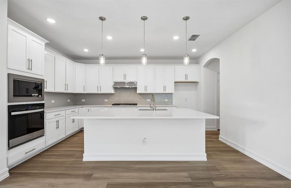 Pendent lighting in kitchen