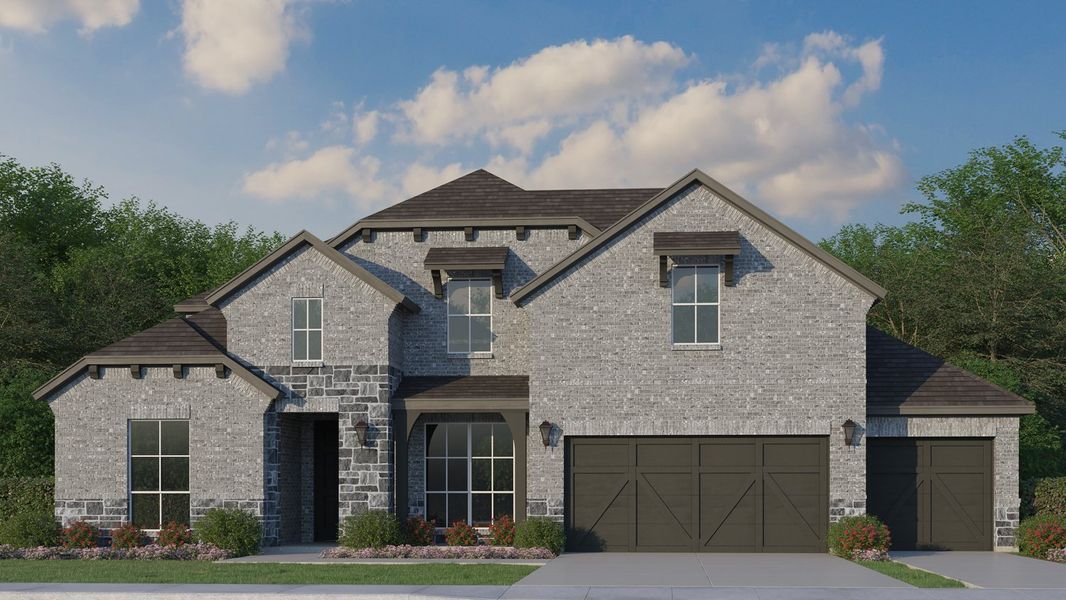 Plan 1691 Elevation B with Stone & 3 Car Garage