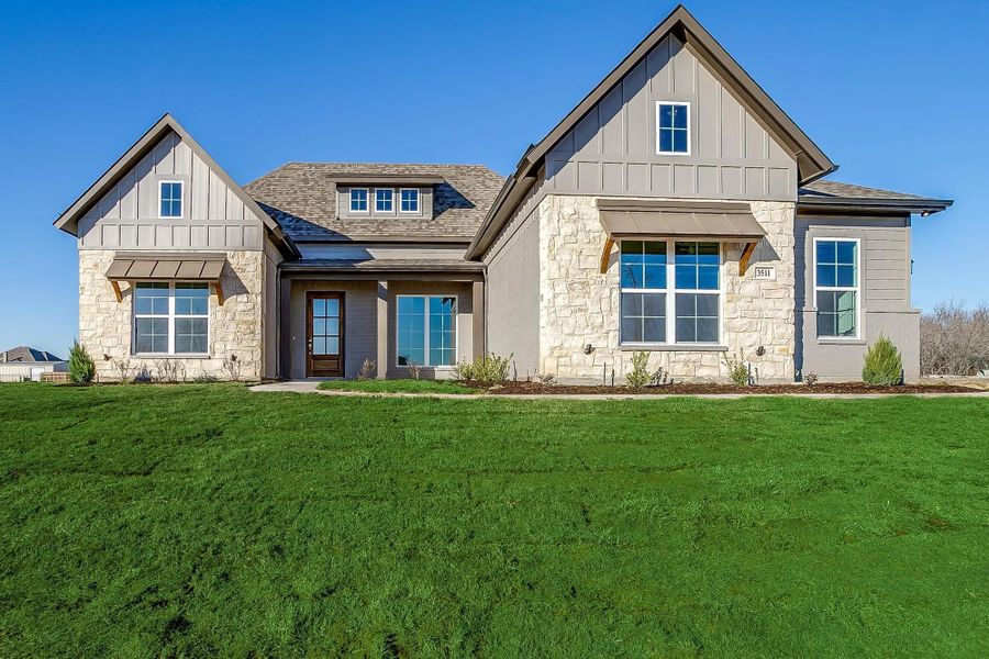 Representative exterior photo of a completed home built from the The Rhett by Elmwood Custom Homes in Matthews Farm, Venus, TX (Image 2). Representative exterior photo of a completed home built from the The Rhett by Elmwood Custom Homes in Matthews Farm, Venus, TX (Image 2).