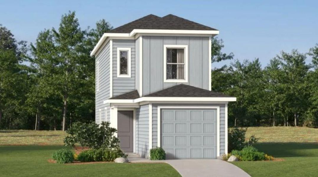 Front exterior of a new home in Indian Springs: Wellton Collection, Crosby, TX, highlighting curb appeal (Image 1).