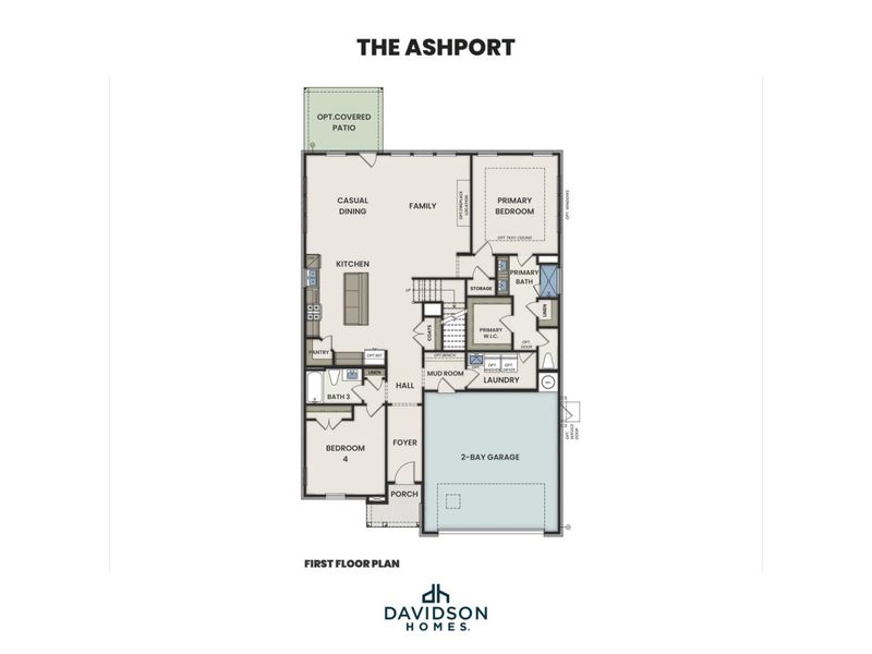 2D floor plan layout for the The Ashport H by Davidson Homes LLC in Meadow Ridge Estates, Josephine, TX (Image 3).