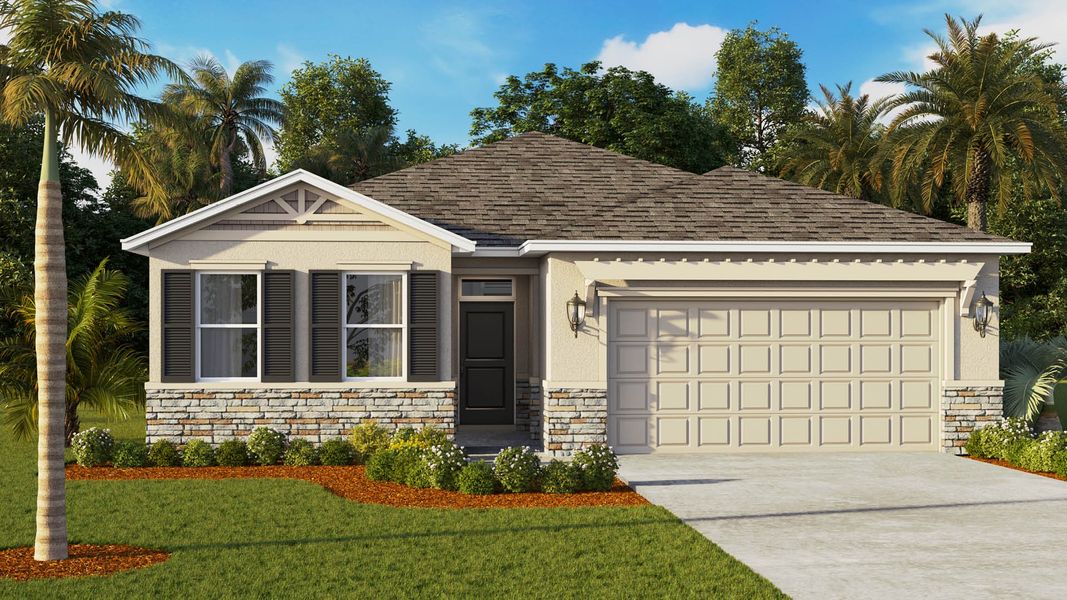 Representative exterior photo of a completed home built from the Delray by D.R. Horton in Indian River Preserve, Mims, FL (Image 4).