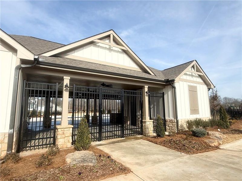Front exterior of a new home in Clark Farms, Flowery Branch, GA, highlighting curb appeal (Image 22).