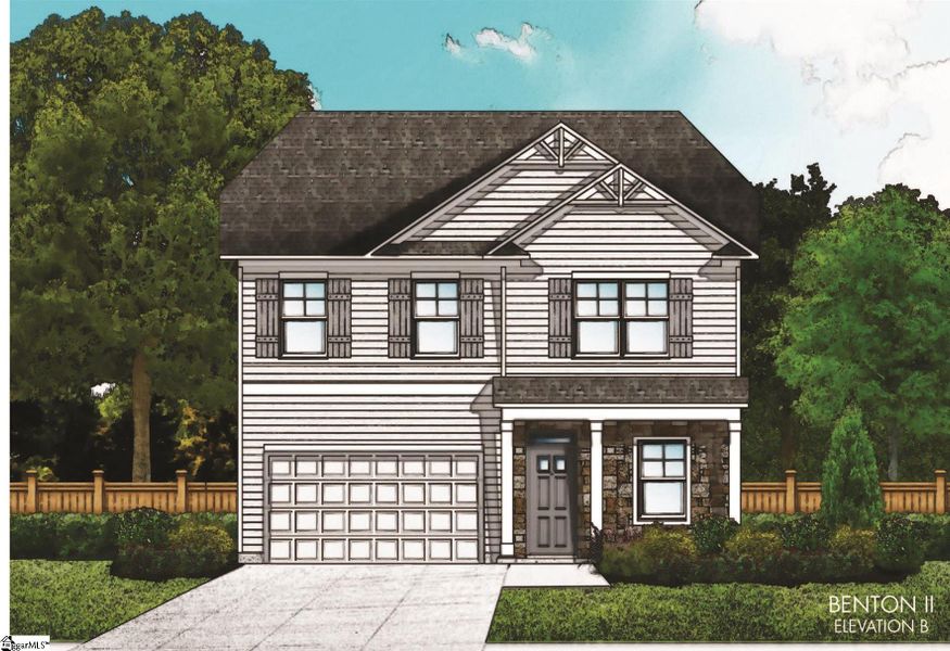 Exterior rendering of this home design in Shiloh Trail, Wellford, SC (Image 2).