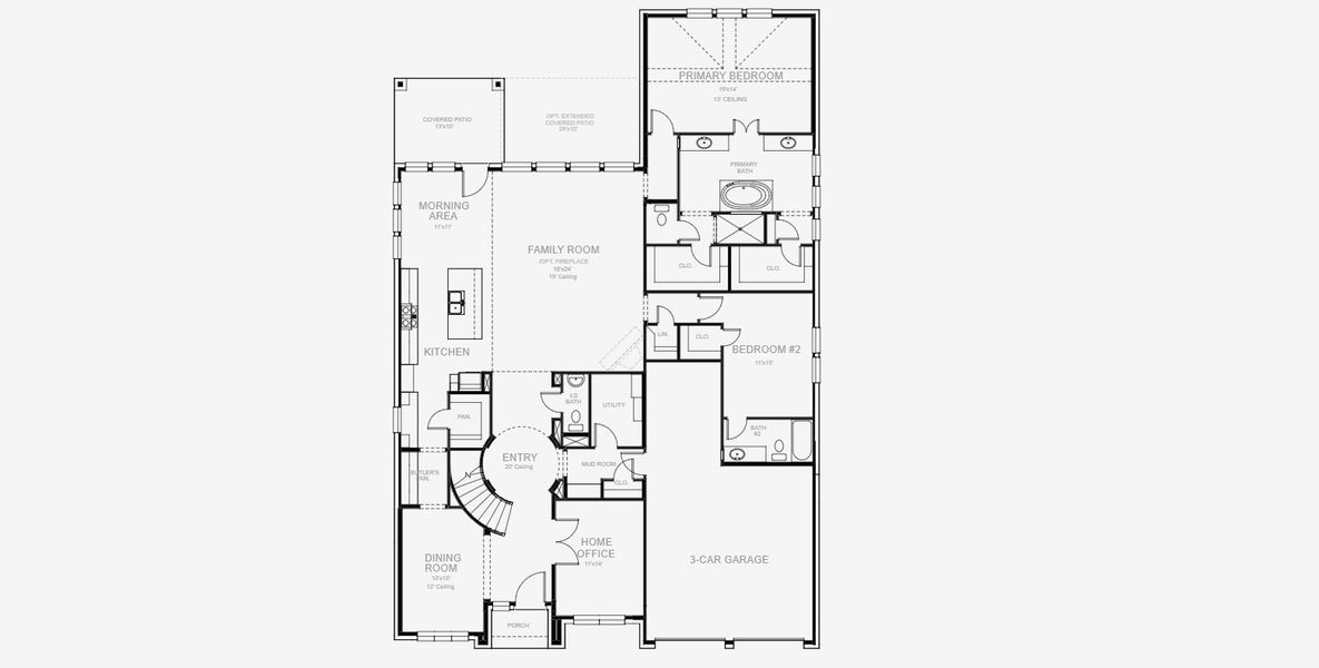 2D floor plan layout for the 4016W by Perry Homes in Lakes of Cane Island, Katy, TX (Image 3).