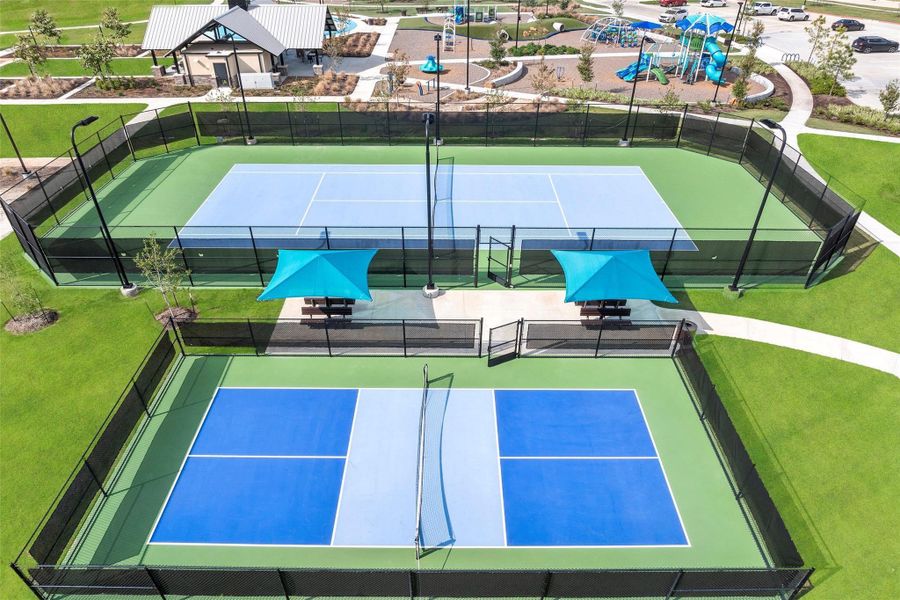 Lively pickleball courts designed for fun competition and friendly matches with neighbors.