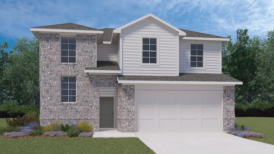 Front exterior of a new home in Briarwood, Elgin, TX, highlighting curb appeal (Image 1). Front exterior of a new home in Briarwood, Elgin, TX, highlighting curb appeal (Image 1).