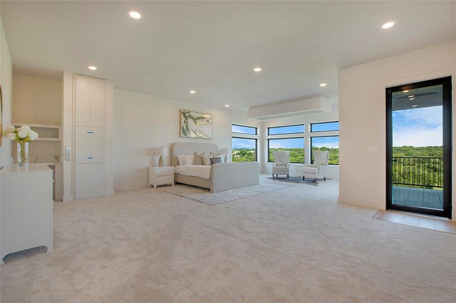 Unfurnished living room featuring light colored carpet