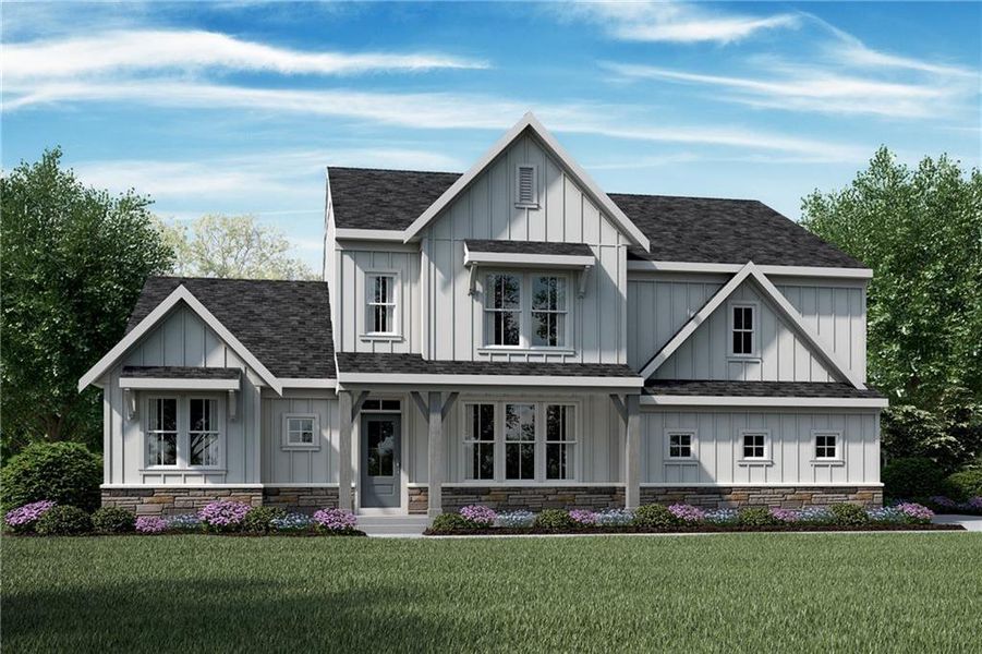 Front exterior of a new home in Governor’s Preserve, Canton, GA, highlighting curb appeal (Image 1).