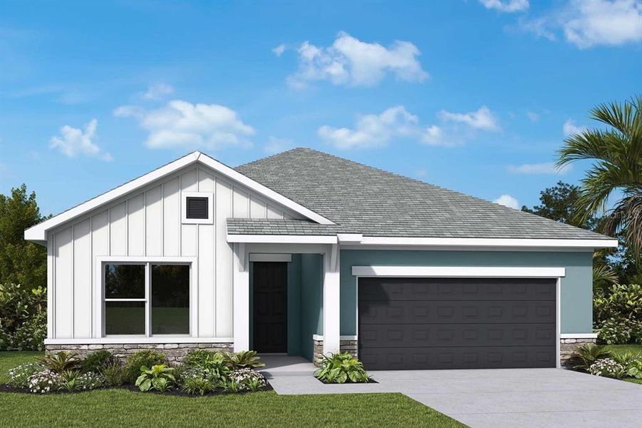 Front exterior of a new home in Waterset Classic Series, Apollo Beach, FL, highlighting curb appeal (Image 1).