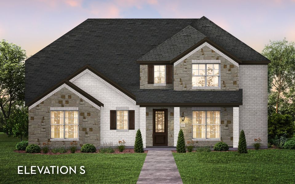 Representative exterior photo of a completed home built from the Hagen by CastleRock Communities in Solterra, Mesquite, TX (Image 4). Representative exterior photo of a completed home built from the Hagen by CastleRock Communities in Solterra, Mesquite, TX (Image 4).