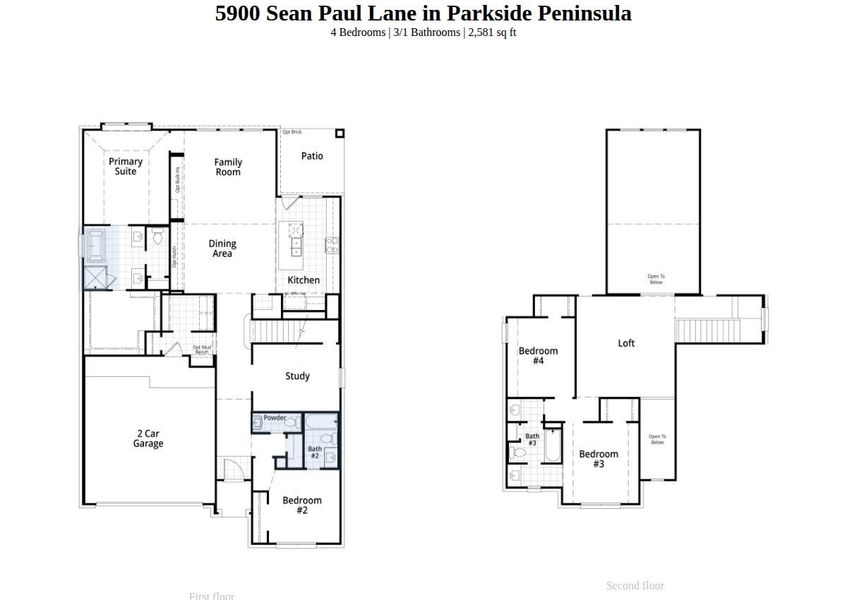 2D floor plan layout of this home in Parkside Peninsula, Georgetown, TX (Image 3).