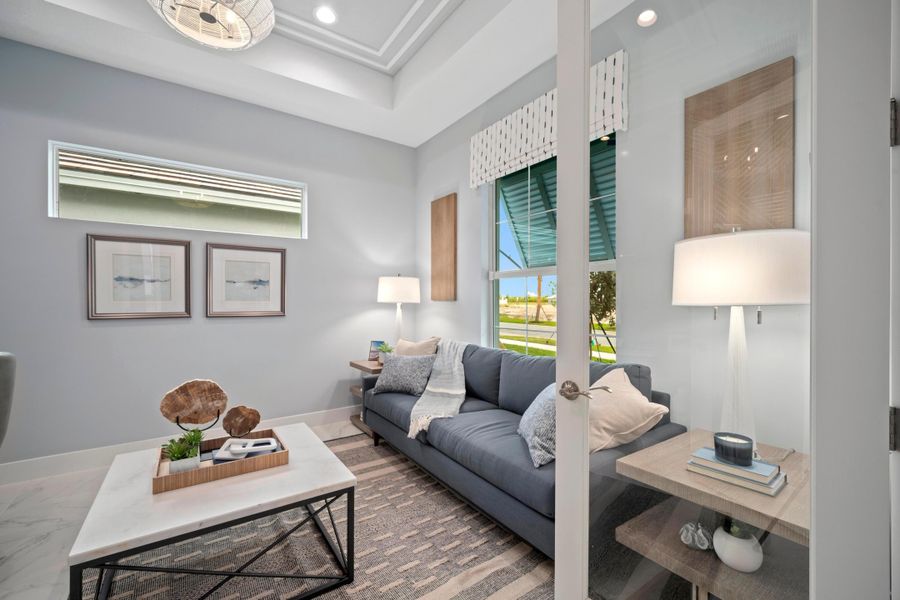 2D floor plan layout for the Mariposa by GHO Homes in Belterra, Port St. Lucie, FL (Image 25).