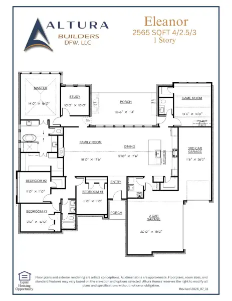 2D floor plan layout for the Eleanor by Altura Homes in Talbott Estates, Howe, TX (Image 3).