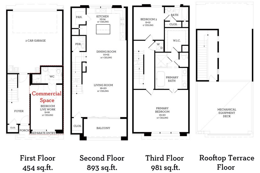 2D floor plan layout of this home in Austin Modern Lofts at Mueller, Austin, TX (Image 4).