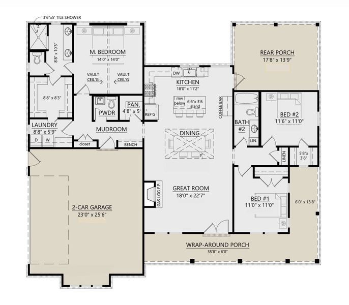 2D floor plan layout for the Canyon Plan by Zeal Home Builders in Patti Lynn Hills, Paradise, TX (Image 3).