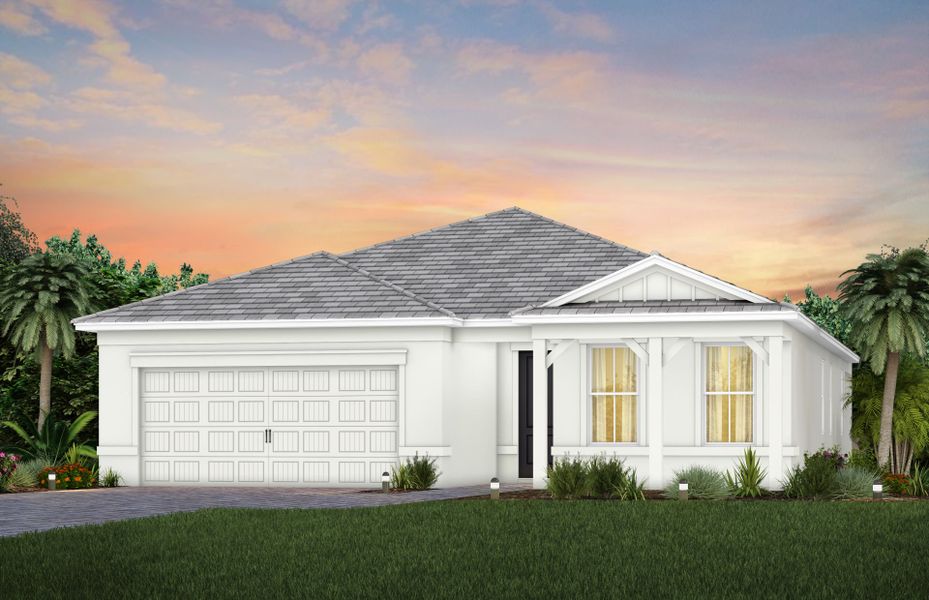 Front exterior of a new home in BeachWalk by Manasota Key, Englewood, FL, highlighting curb appeal (Image 2).