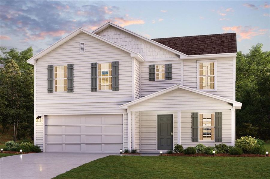 Front exterior of a new home in Liberty Pointe, Villa Rica, GA, highlighting curb appeal (Image 1). Front exterior of a new home in Liberty Pointe, Villa Rica, GA, highlighting curb appeal (Image 1).