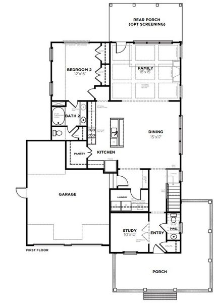 2D floor plan layout for the Wando N by Saussy Burbank in Nexton - Midtown, Summerville, SC (Image 2). 2D floor plan layout for the Wando N by Saussy Burbank in Nexton - Midtown, Summerville, SC (Image 2).