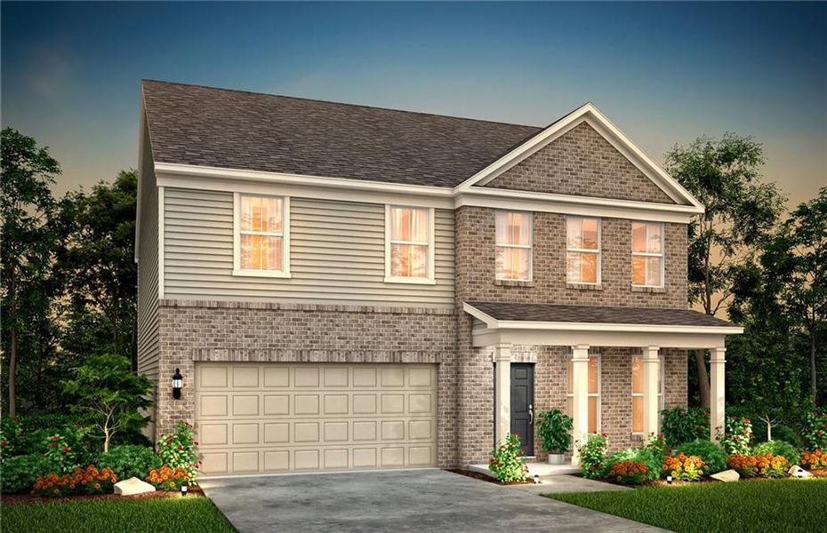 Front exterior of a new home in Hawthorne Ridge, McDonough, GA, highlighting curb appeal (Image 1). Front exterior of a new home in Hawthorne Ridge, McDonough, GA, highlighting curb appeal (Image 1).