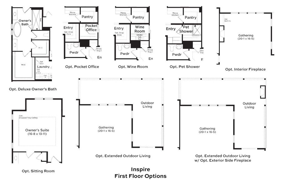 2D floor plan layout for the Inspire by DRB Elevate. in Summerwind Crossing at Lakes of Cane Bay, Summerville, SC (Image 6).