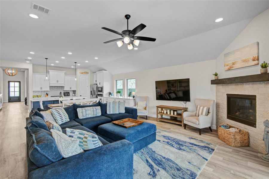 Large Family Room with beautiful fireplace Large Family Room with beautiful fireplace