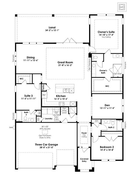 2D floor plan layout for the Panama by Kolter Homes in NatureWalk at Watersound Origins, Inlet Beach, FL (Image 4).