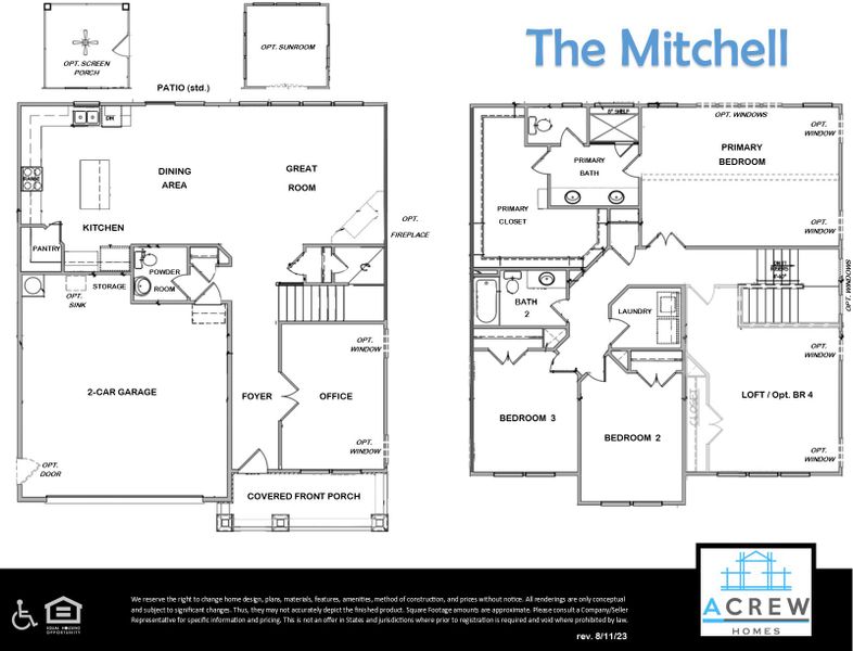 2D floor plan layout for the Mitchell by Acrew Homes in Country Club Creek, Ayden, NC (Image 2).